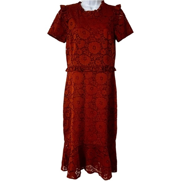 Ali & Jay Los Angeles lace ruffle stretch midi dress Large - Picture 1 of 9